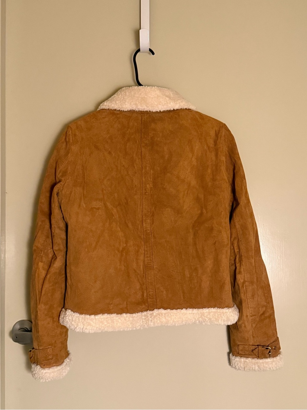 Zara Tan Suede Shearling Jacket with Cream Collar - Picture 3 of 5